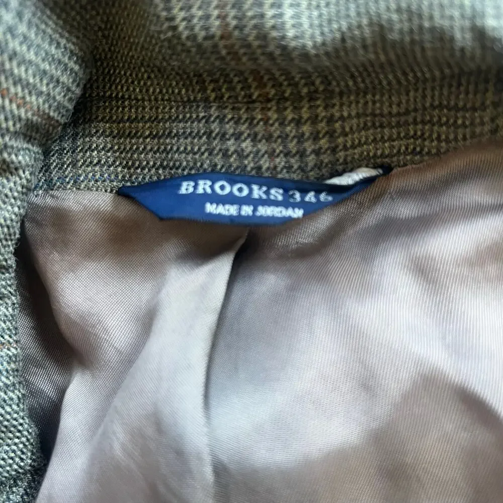 Brooks Brothers 346 Silk Wool Sport Coat Blazer Brown Glen Plaid Men's Sz 48R